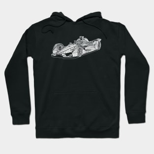 White Formula E Car Blueprint Sketch Art Hoodie